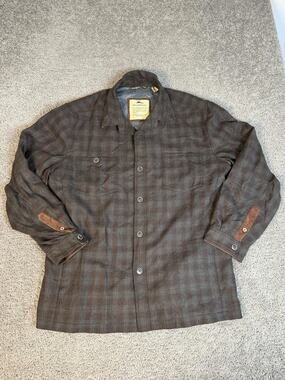 Tommy Bahama Jacket Mens XL Brown Tweed Military Wool Lined Collared Pockets